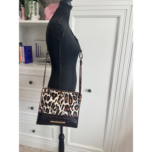 Brahmin Leopard Print Fur Crocodile Embossed Leather Crossbody Bag - Picture 2 of 10